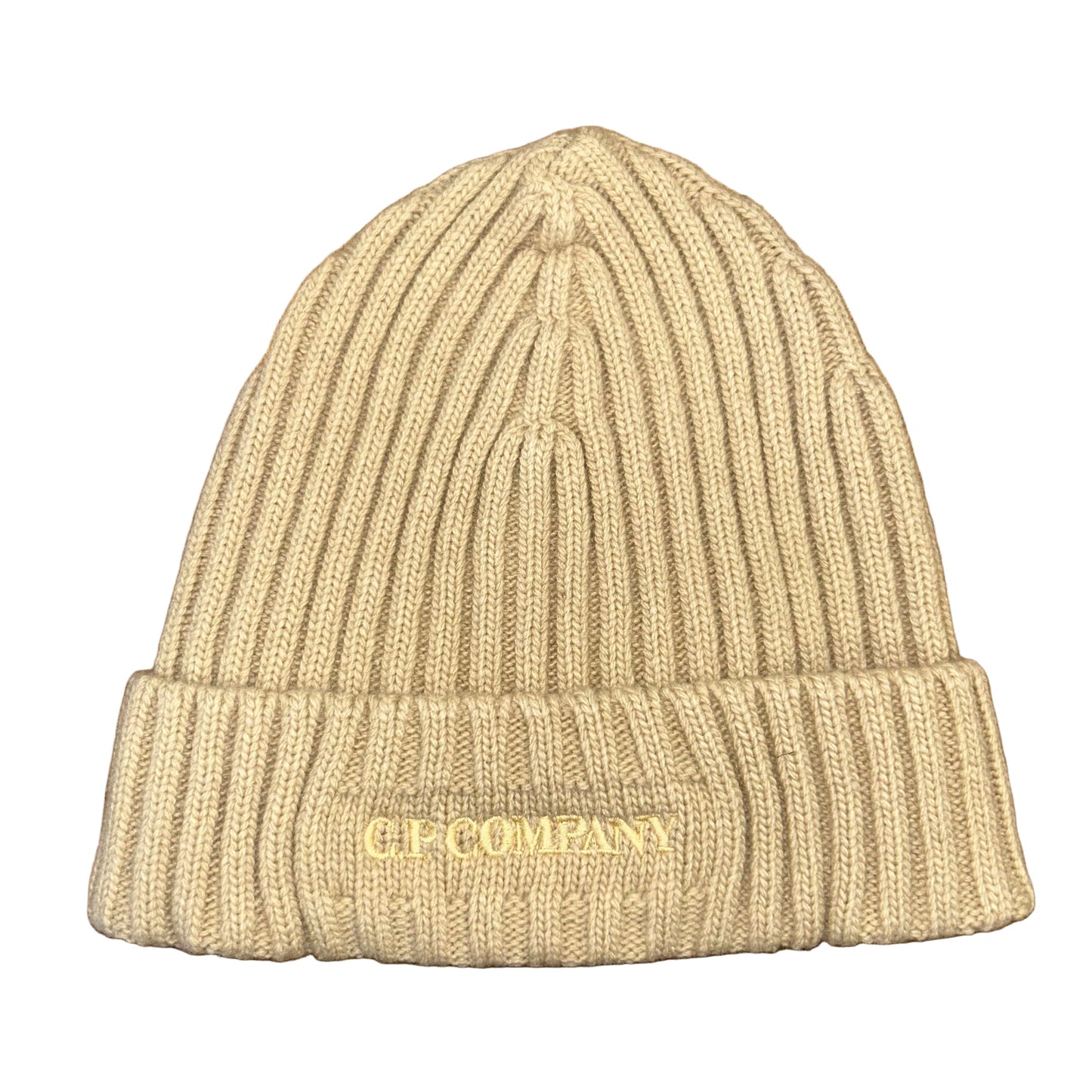 Cp Company Lambswool Logo Beanie In Mojade Desert