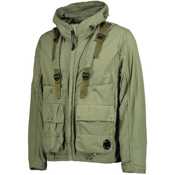 Cp Company Flatt Nylon Reversible Hooded Lens Jacket In Agave Green