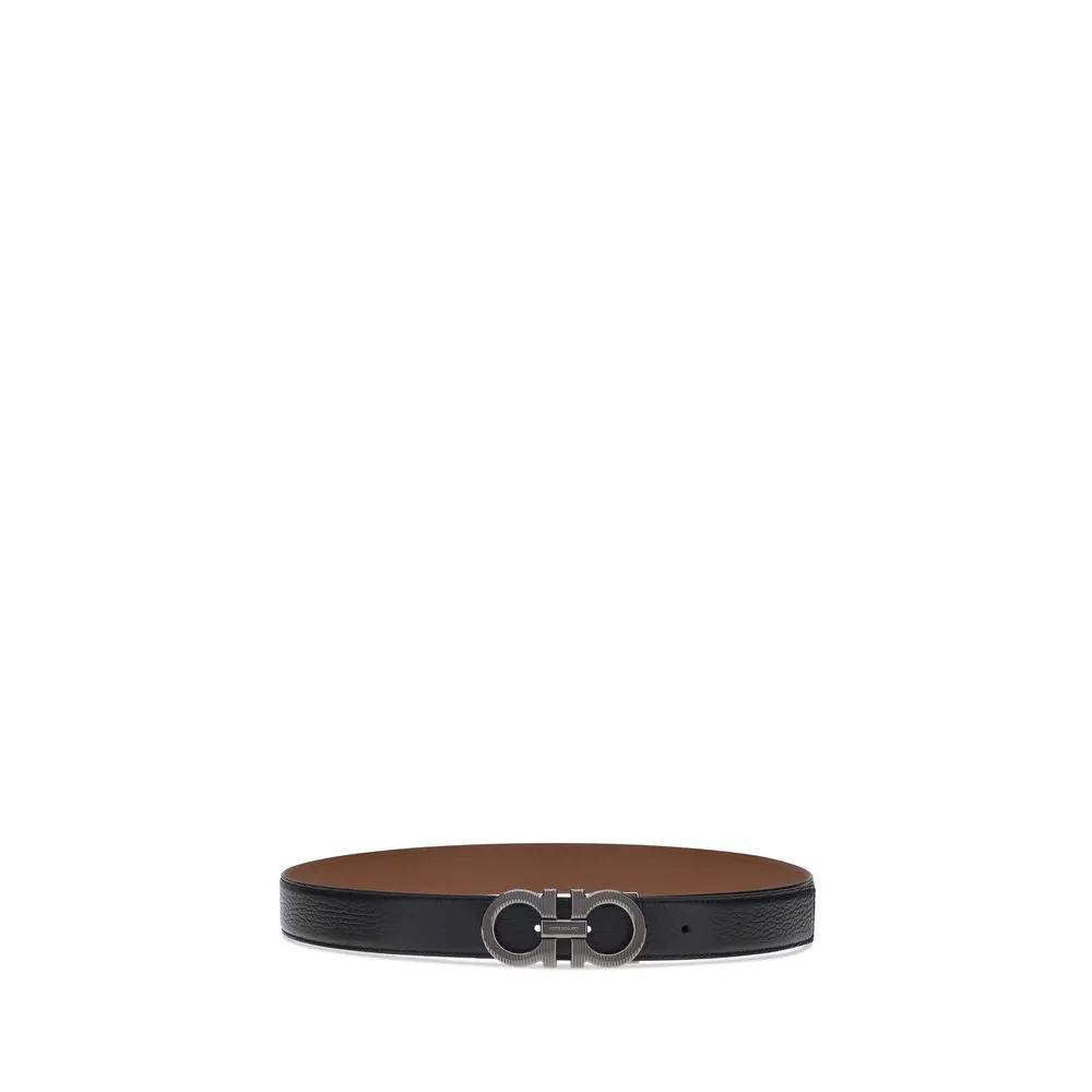 Ferragamo Black Calf Leather Bos Taurus Regular Belt