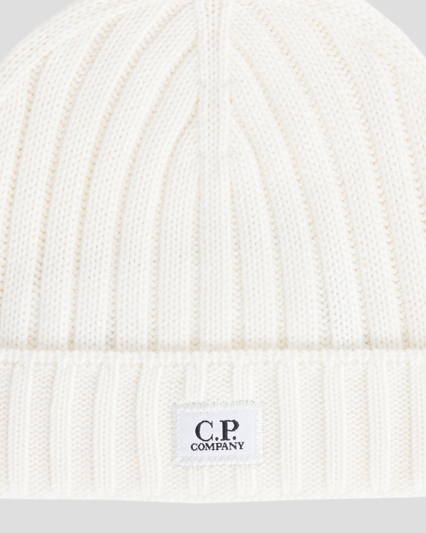 Extra Fine Merino Wool Logo Beanie Gauze White