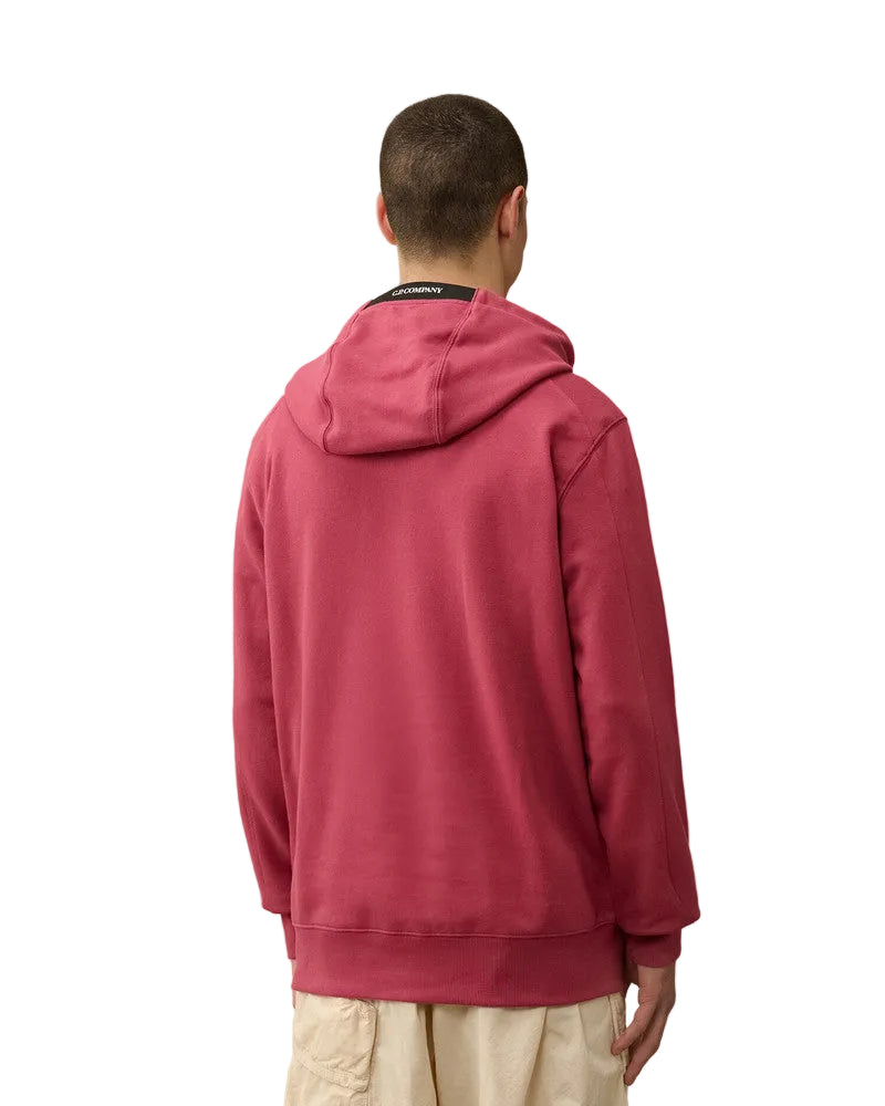 Cp Company 16cm Diagonal Raised Lens Overhead Hoodie In Red Bud