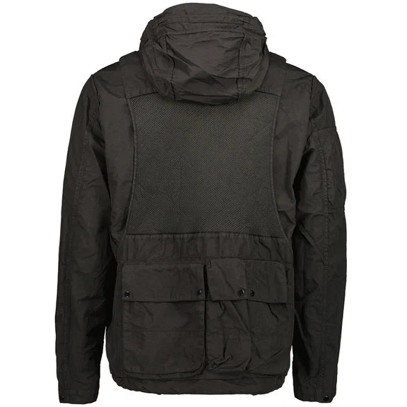 Cp Company Flatt Nylon Reversible Hooded Lens Jacket In Black