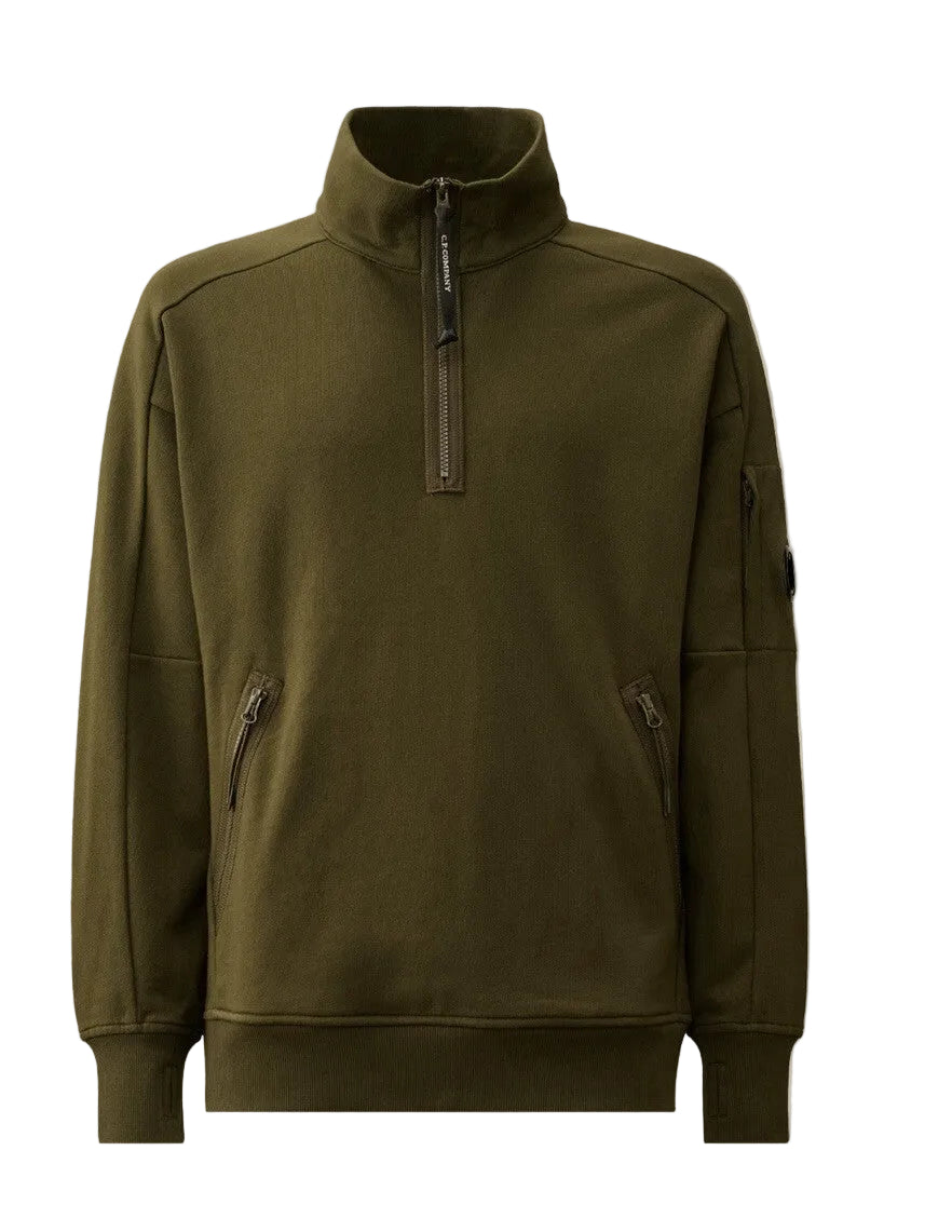 Cp Company Quarter Zip Collar Sweatshirt In Ivy Green