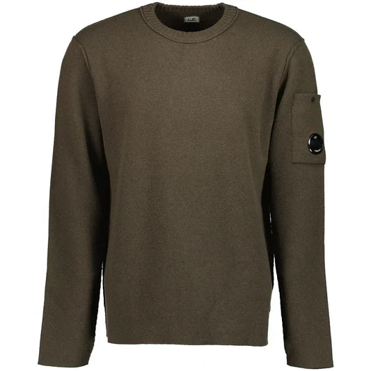 Cp Company 184A Chenille Lens Knit Sweatshirt In Olive Night