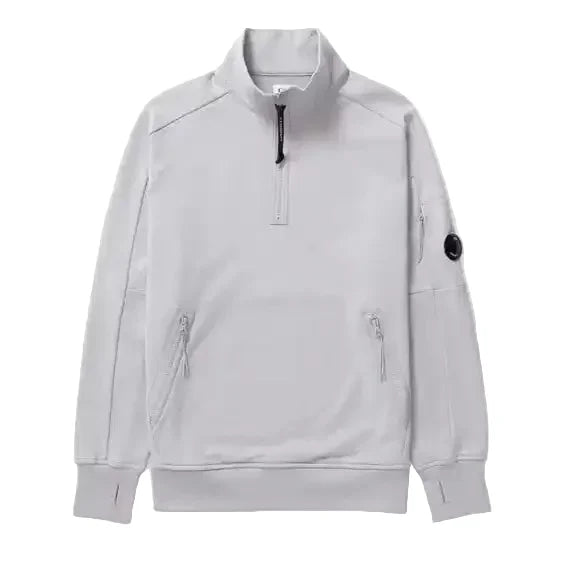 Cp Company 16cm Diagonal Raised Quarter Zip Lens Sweatshirt In Drizzle Grey