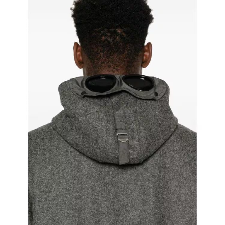 Cp Company Shetland Twill Hooded Goggle Jacket In Grey M97