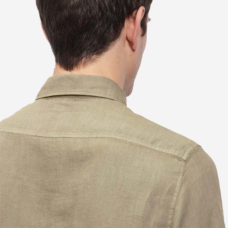 Cp Company Short Sleeve Logo Linen Shirt In Cobblestone