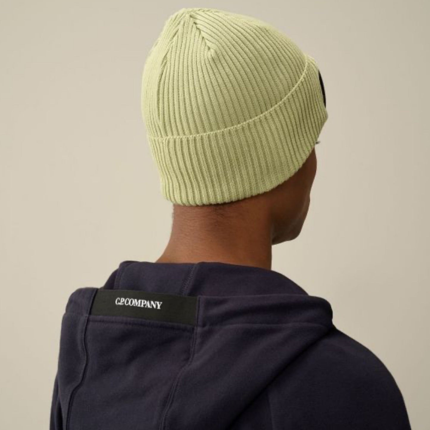 Cp Company Cotton Goggle Beanie In White Pear Green