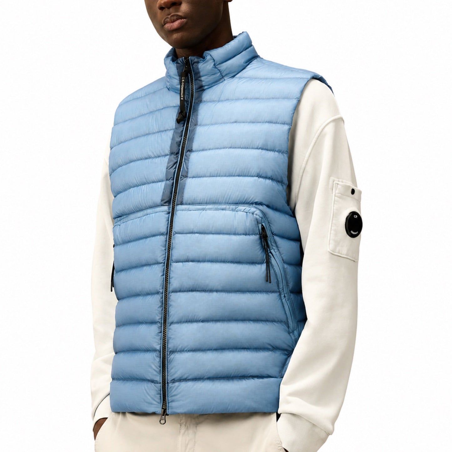 Cp Company 201A D.D Shell Lens Down Gilet In Pacific Coast with Certilogo