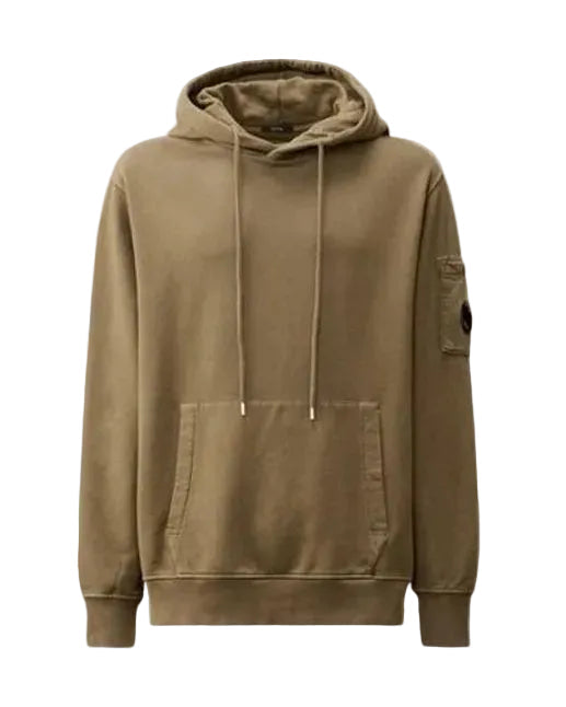 Cp Company Resist Dyed Brushed Emerised Lens Overhead Hoodie In Walnut Brown
