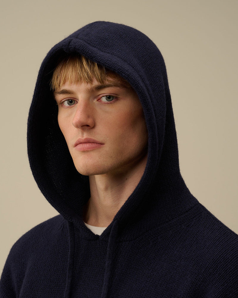 Cp Company Lambswool Grs Boxy Hooded Knit In Navy