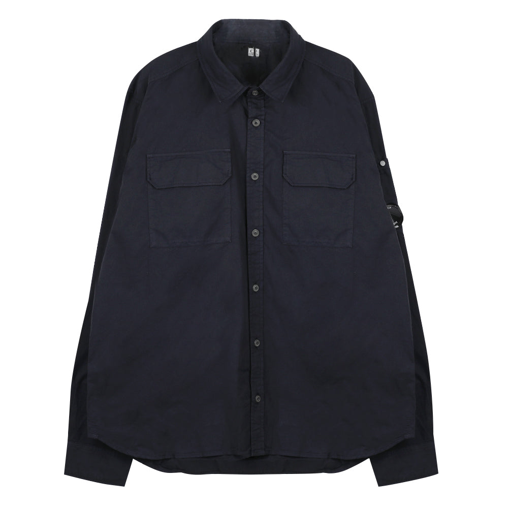 Cp Company Gabardine Lens Button Overshirt In Navy with Certilogo
