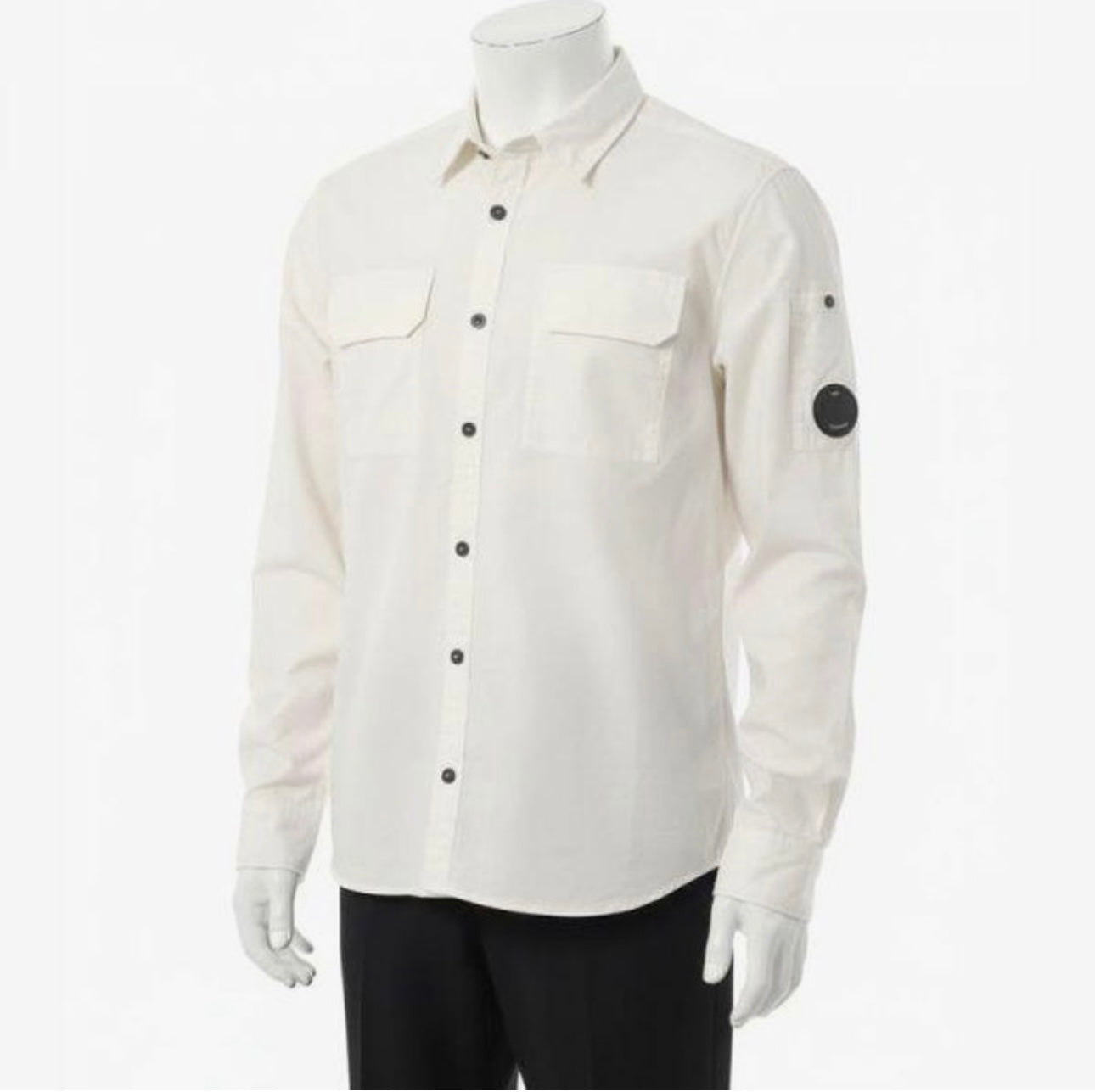 Cp Company Gabardine Lens Button Overshirt In White with Certilogo