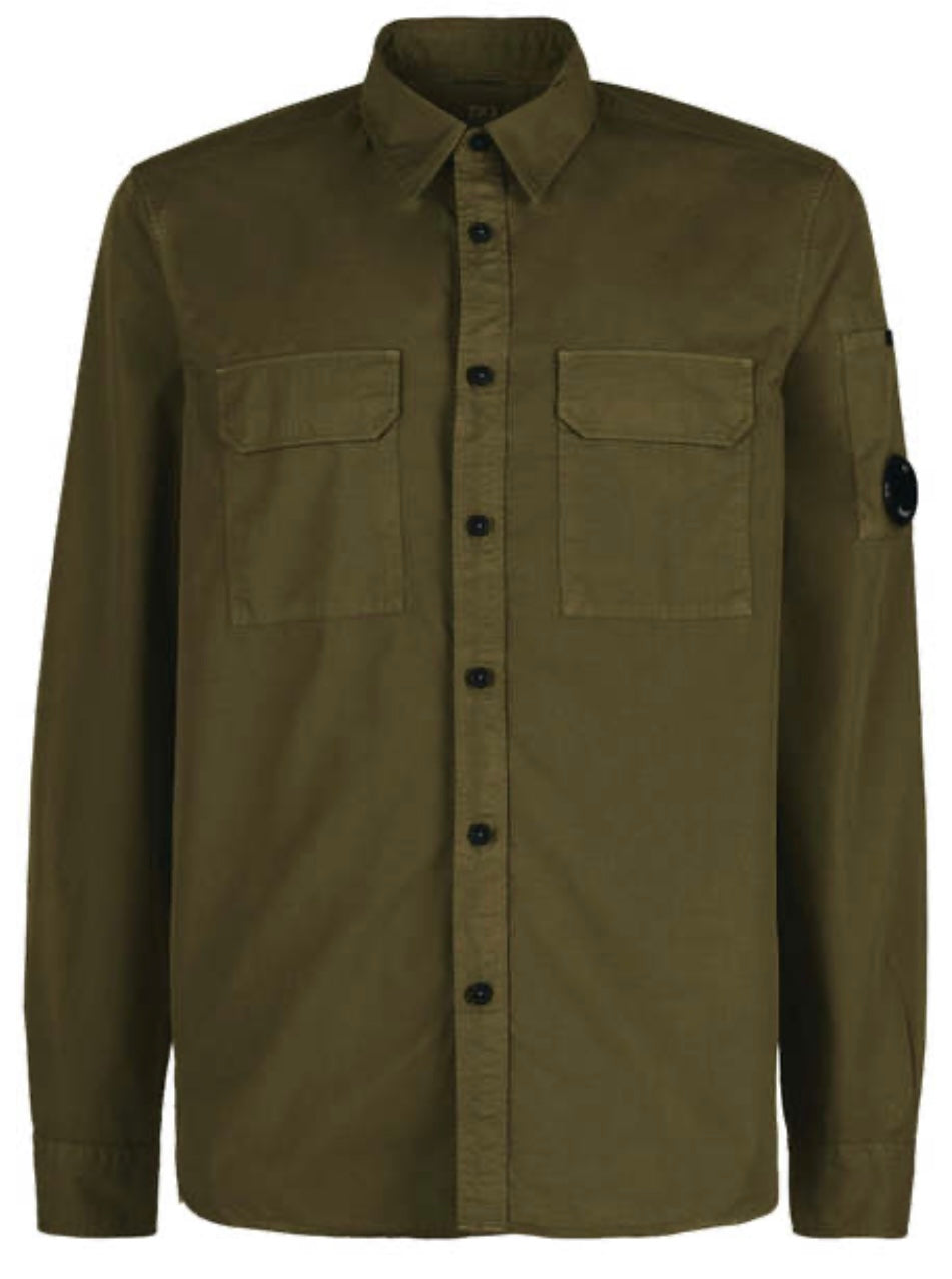 Cp Company Gabardine Lens Button Overshirt In Ivy Green with Certilogo