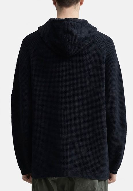 Cp Company Chenille Hooded Waffle Knit Lens Sweatshirt In Navy