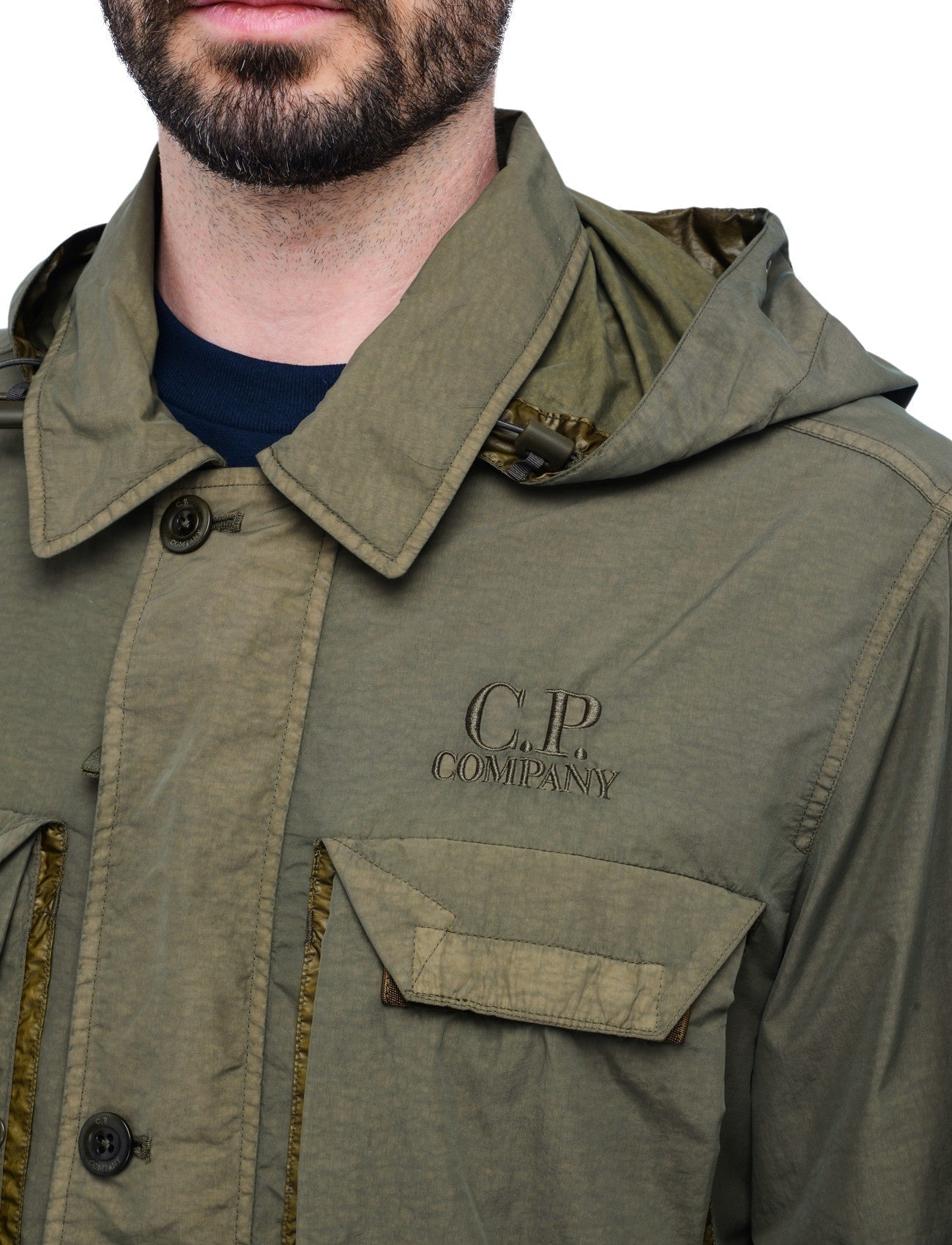 Cp Company 090A Flatt Nylon Goggle Overshirt In Ivy Green With Certilogo