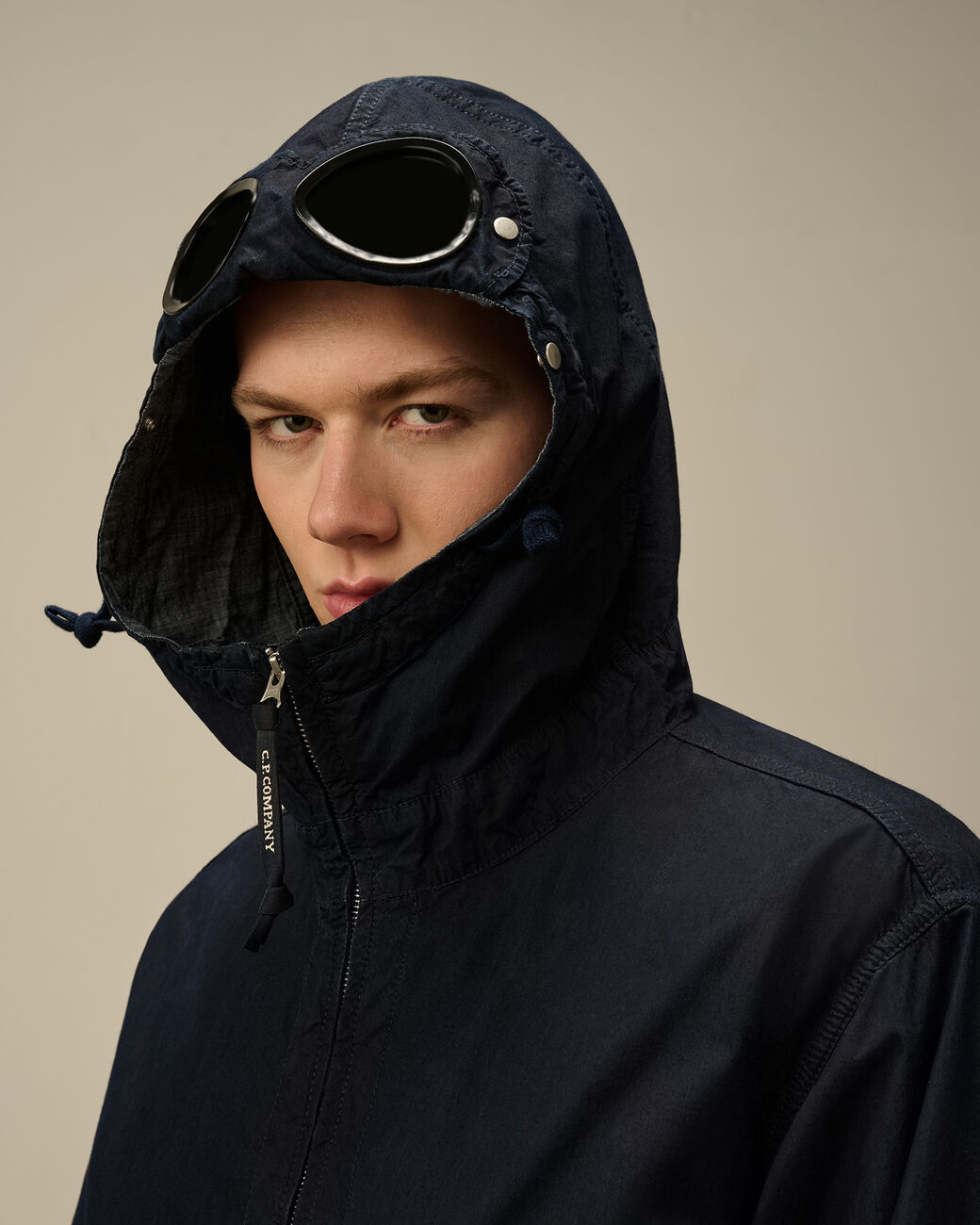 Cp Company 50 Fili Indigo Goggle Jacket In Insignia Blue