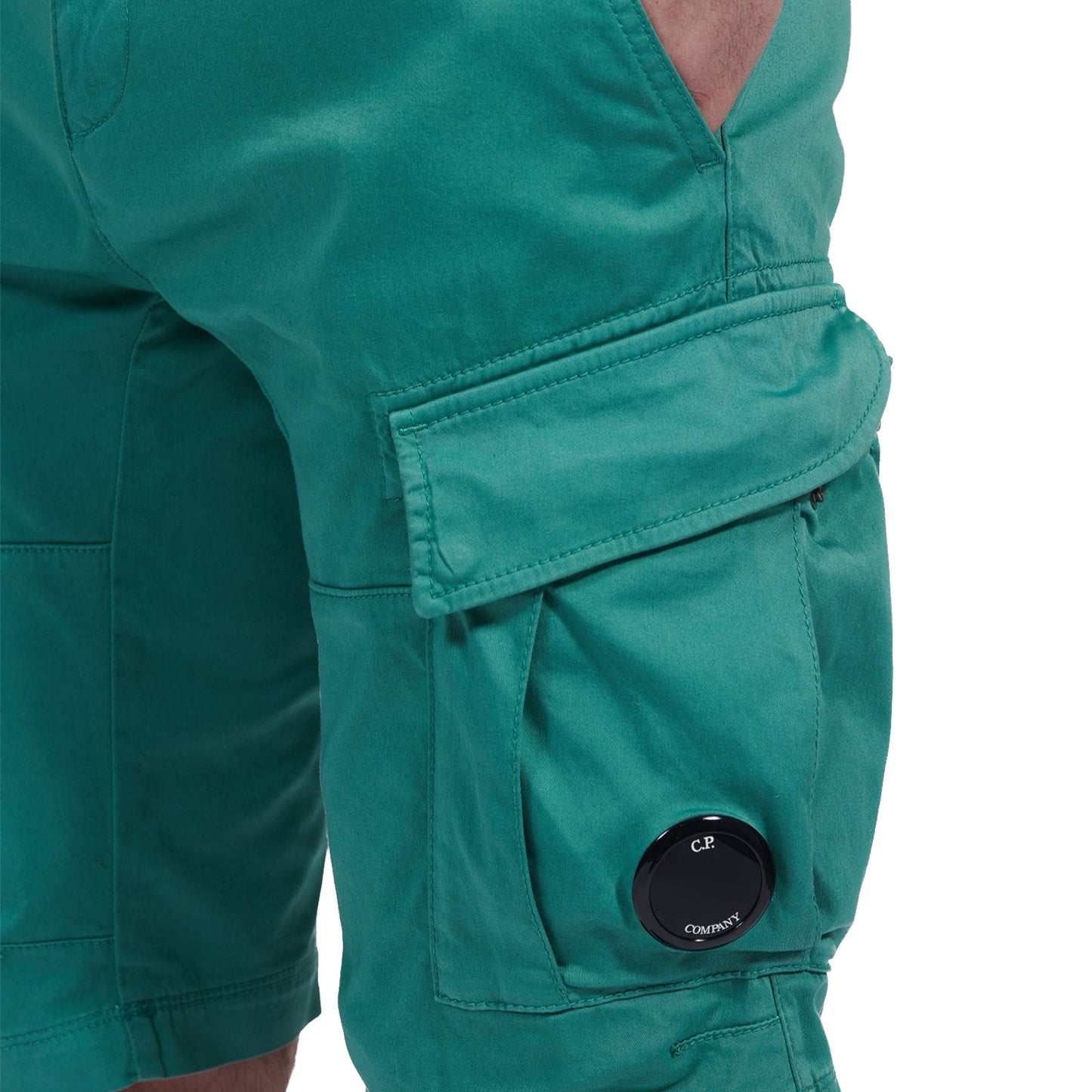 Cp Company 116A Satin Stretch Lens Cargo Shorts Frosty Green