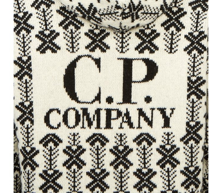 Cp Company V01 Wool Jacquard Logo Hooded Knit In Black