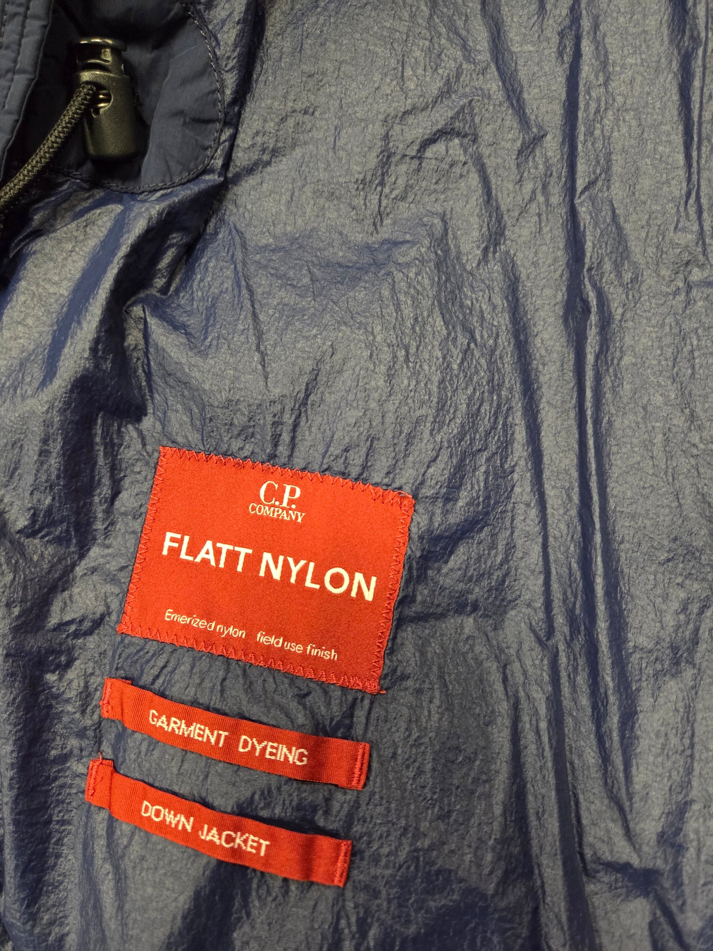 Cp Company Long Flatt Nylon Lens Down Jacket in Peacoat