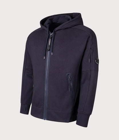 Cp Company 025A Diagonal Raised Lens Full Zip Hoodie In Navy