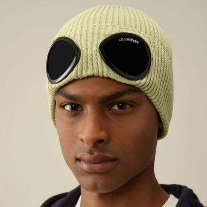 Cp Company Cotton Goggle Beanie In White Pear Green