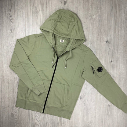 CP Company Light Fleece Zip Hoodie - Moss Gray