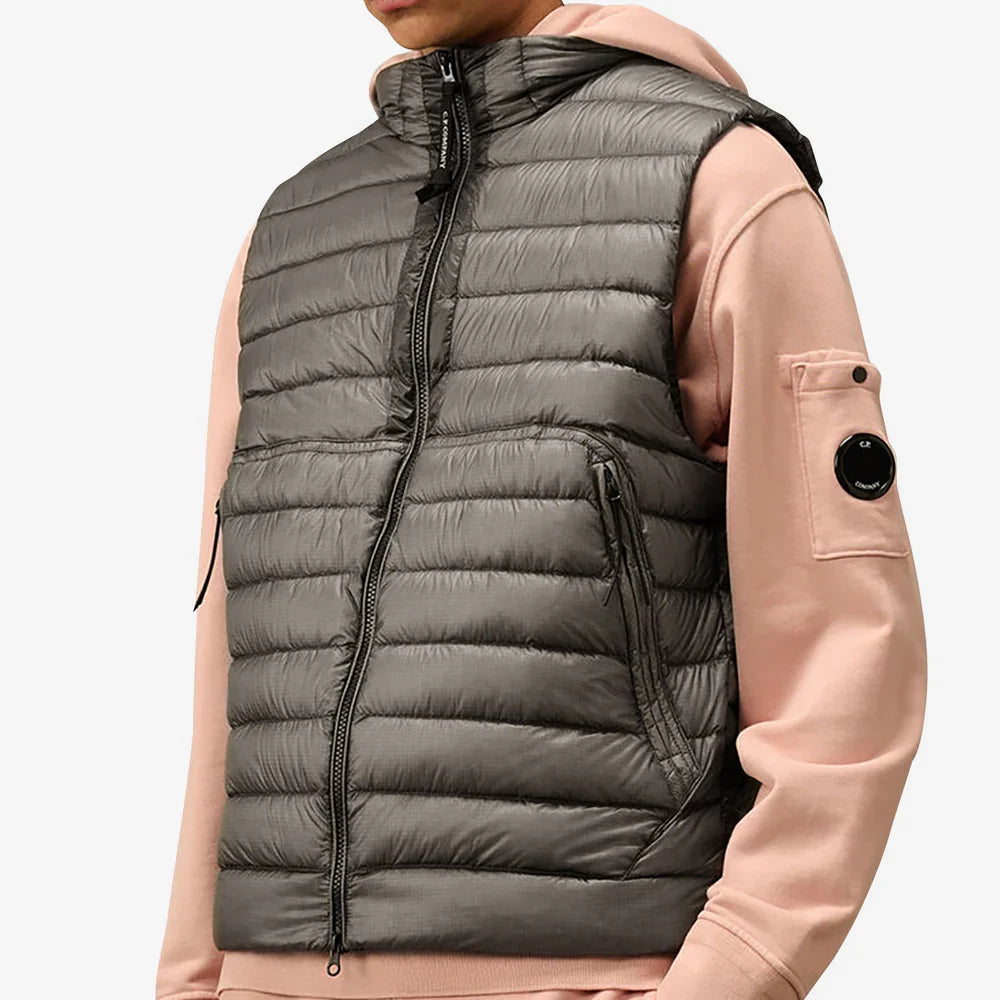 Cp Company 201A D.D Shell Lens Down Gilet In Smoked Pearl with Certilogo