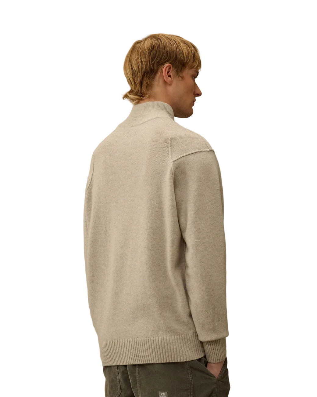 Cp Company Lambswool Grs Half Zip Knit In Off White Melange