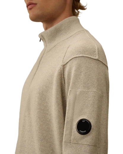 Cp Company Lambswool Grs Half Zip Knit In Off White Melange