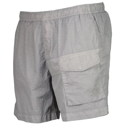 Cp Company Flatt Nylon Pocket Logo Swim Shorts In Limestone With Certilogo
