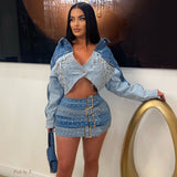 Load image into Gallery viewer, Amoy crystal two-tone denim jacket