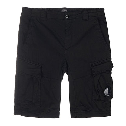 Cp Company 116A Satin Stretch Cargo Shorts In Black