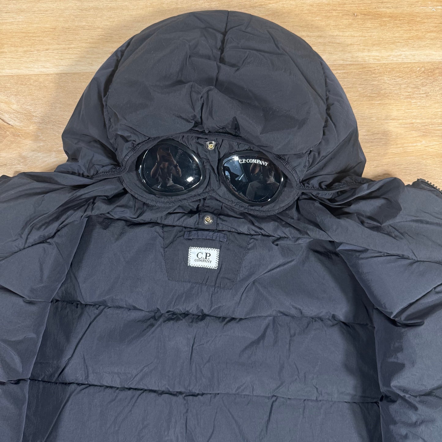 C.P. Company Chrome-R Goggle Down Jacket in Navy