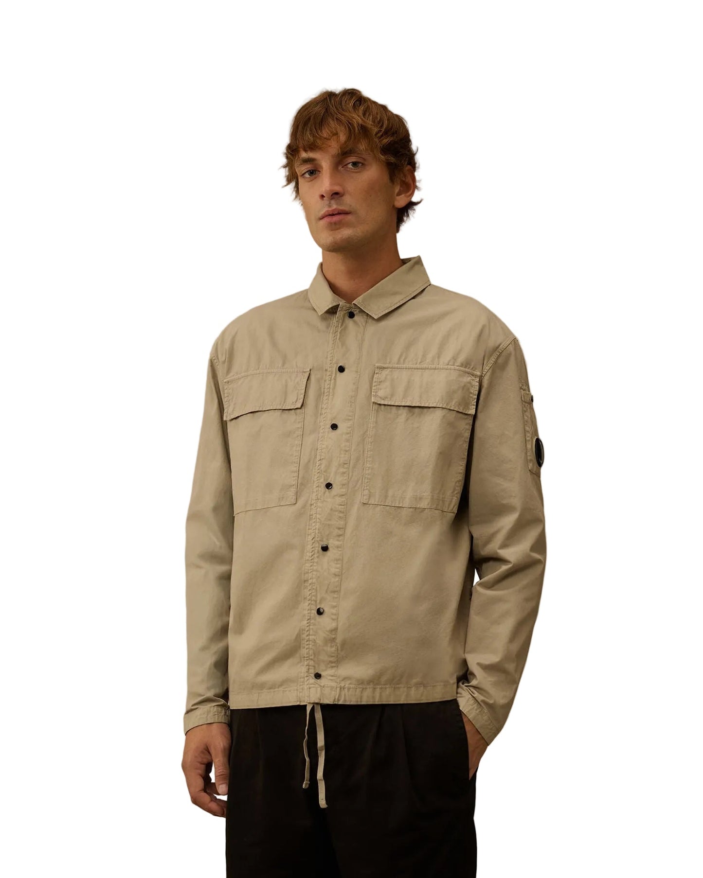 Cp Company Microreps Peached Lens Overshirt In London Fog Grey