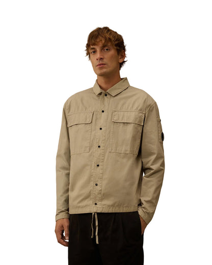 Cp Company Microreps Peached Lens Overshirt In London Fog Grey