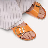 Load image into Gallery viewer, Women's Madrid Big Buckle Natural Leather Patent High-Shine Kurkuma
