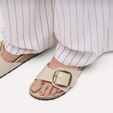 Load image into Gallery viewer, Women's Madrid Big Buckle Natural Leather Patent High-Shine Oyster Medium/Narrow