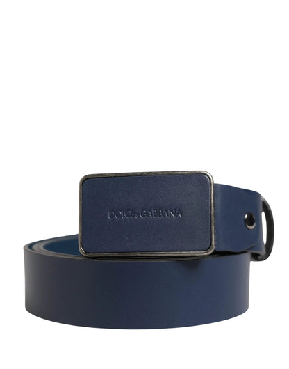 Dolce & Gabbana Blue Leather Logo Metal Buckle Men Belt