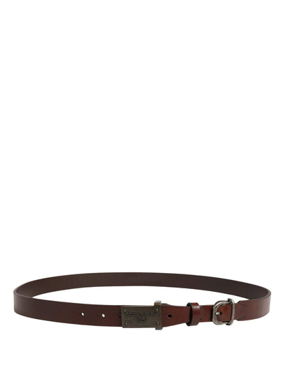 Dolce & Gabbana Brown Leather Logo Metal Buckle Men Belt