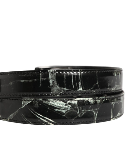 Dolce & Gabbana Men Black Marble Leather DG Logo Buckle Belt