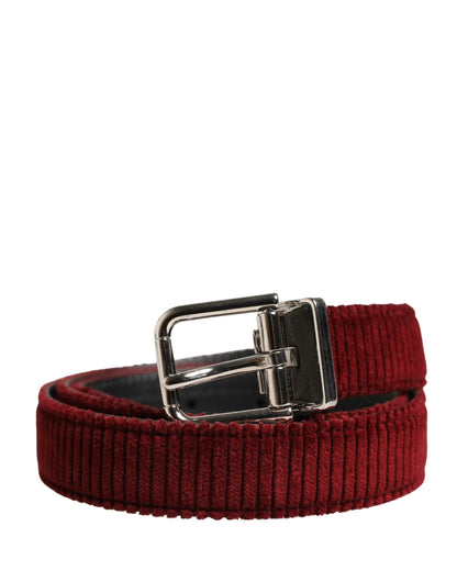Dolce & Gabbana Men Red Velvet Leather Metal Buckle Belt