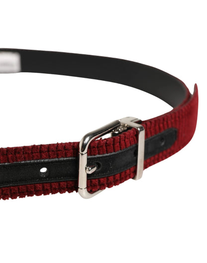 Dolce & Gabbana Men Red Velvet Leather Metal Buckle Belt