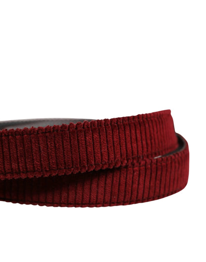 Dolce & Gabbana Men Red Velvet Leather Metal Buckle Belt