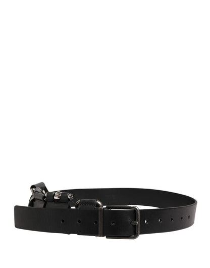 Dolce & Gabbana Black Calf Leather Silver Metal Buckle Belt