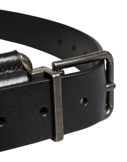 Dolce & Gabbana Black Calf Leather Silver Metal Buckle Belt