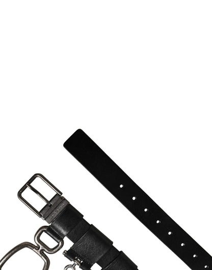 Dolce & Gabbana Black Calf Leather Silver Metal Buckle Belt