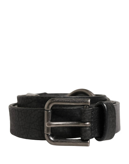 Dolce & Gabbana Men Black Calfskin Leather Metal Buckle Belt