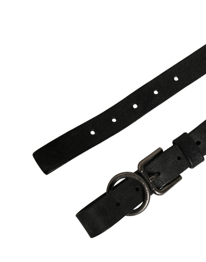 Dolce & Gabbana Men Black Calfskin Leather Metal Buckle Belt
