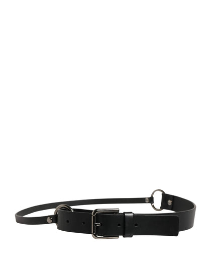Dolce & Gabbana Men Black Calfskin Leather Metal Buckle Belt